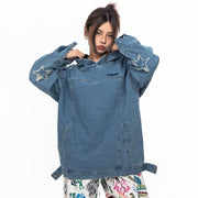 Relaxed Fit Denim Hoodie for Women