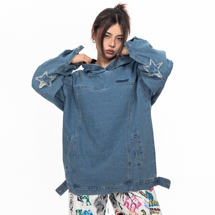 Relaxed Fit Denim Hoodie for Women