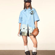Men's Island Print Short Sleeve Button-Down Shirt