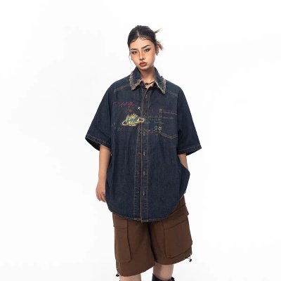 Vintage Cowboy Print Short Sleeve Shirt