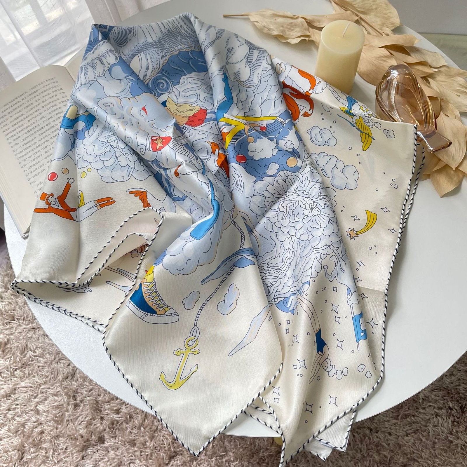 Personalized Spring Scarf - Customizable Ivory White, Blue, Black