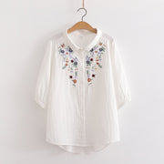 Women's Floral Embroidered Cotton Summer Shirt