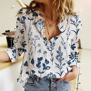 Women's 3D Floral Print Lapel Long-Sleeve Shirt