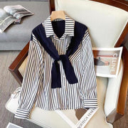 Retro Striped Long-Sleeve Button-Down Shirt for Women