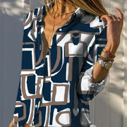 Women's 3D Printed Long-Sleeve Lapel Shirt
