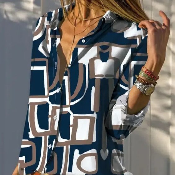 Women's 3D Printed Long-Sleeve Lapel Shirt