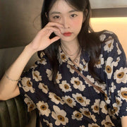 Retro Floral Loose Summer Short Sleeve Shirt