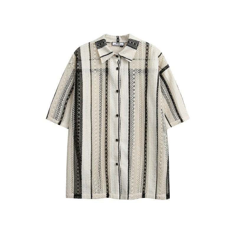 Men's Retro Striped Mesh Short Sleeve Shirt