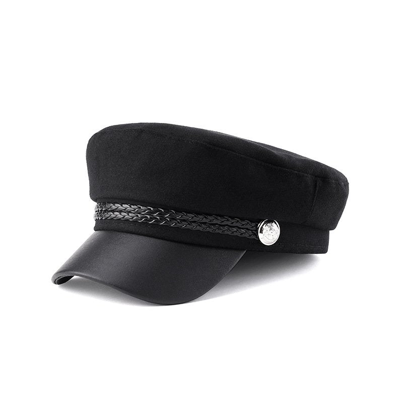 Retro Woolen Flat-top Cap - Navy Black Beret