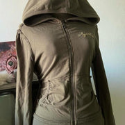 Vintage Olive Green Hooded Sweater for Women