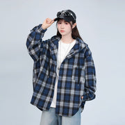 Retro Plaid Hooded Shirt Jacket for Men & Women