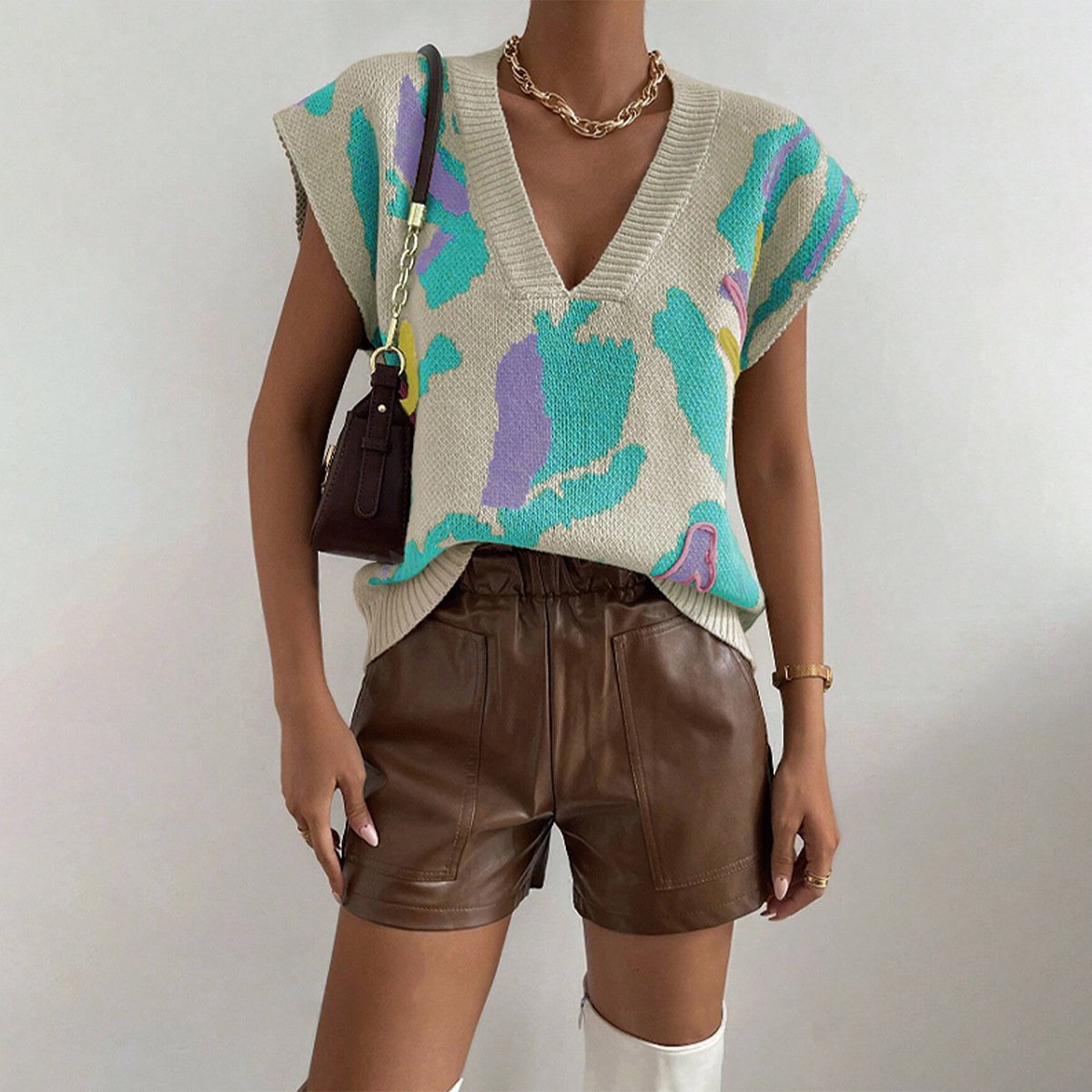 V-Neck Jacquard Vest for Women