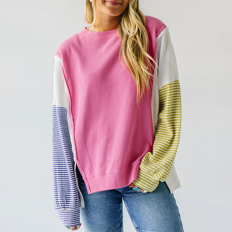 Cozy Autumn Pullover for Women - Long Sleeve, Color Matching