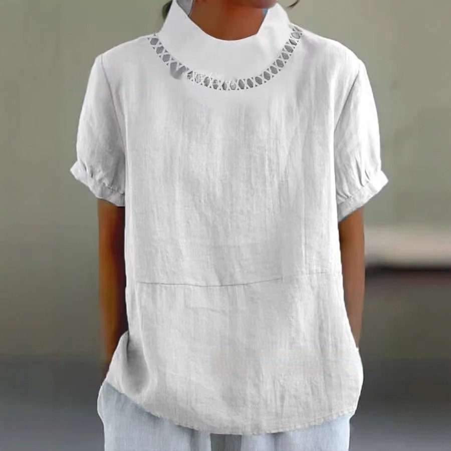 Casual Cotton Linen Ruffle Neck Shirt