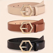 Gold Buckle PU Belt for Women - Hexagonal Style