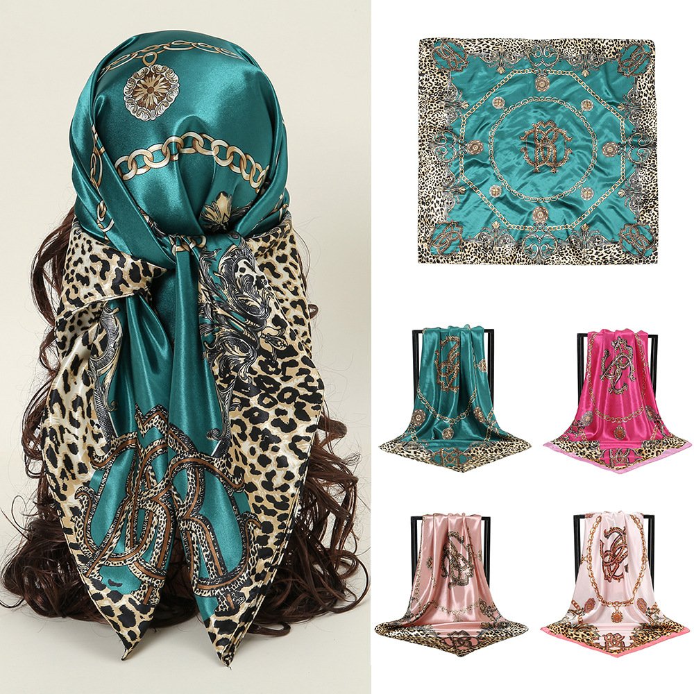 Leopard Print Satin Scarf for Women Men