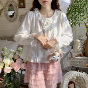 Sweet Lace Collar Long Sleeve Preppy Blouse