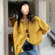 Chic Yellow Striped French Midi Shirt