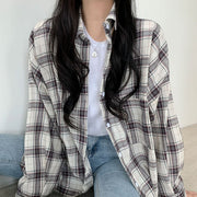 Casual Plaid Lapel Shirt Loose Cotton Commuter Top