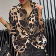 Leopard Print Off-Shoulder 3/4 Sleeve Top