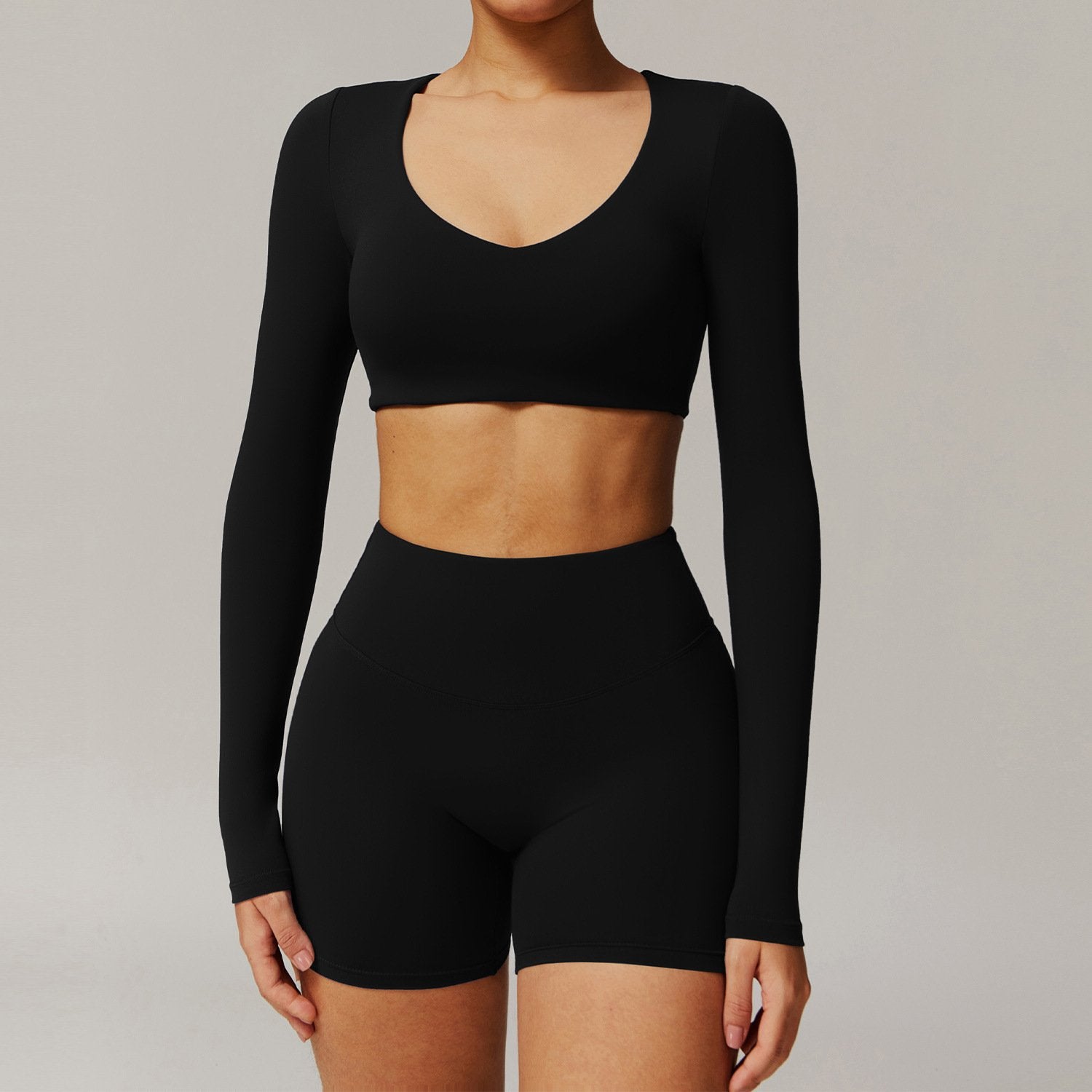 Women's Quick-Drying V-Neck Long Sleeve Yoga Crop Top