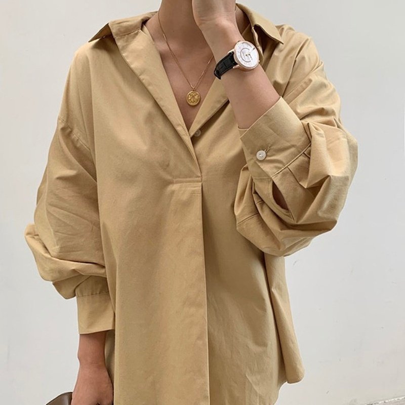 Chic Loose Button-Down Autumn Shirt for Women