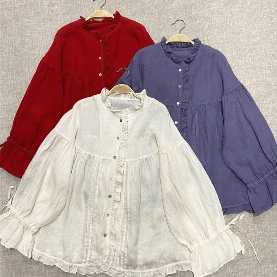 Japanese Artistic Linen Princess Sleeve Shirt
