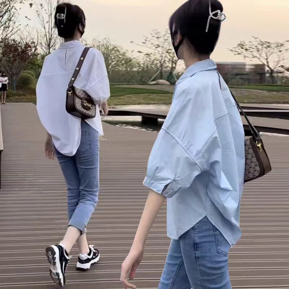 Women's Casual Half-Sleeve Solid Color Loose Blouse Top