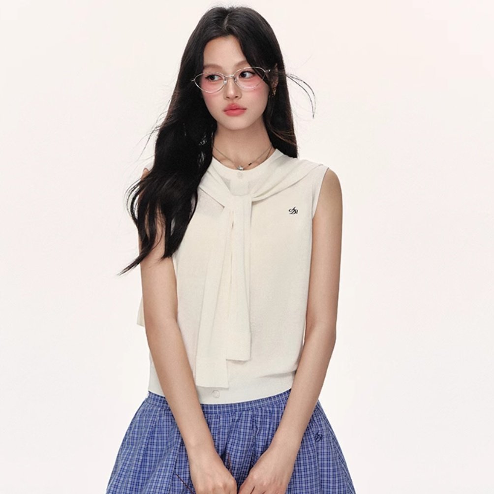Ice Silk Knitted Sleeveless Vest Shawl Loose Top