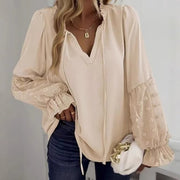 Chic Jacquard Puff-Sleeve Commuter Blouse
