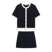 Chic Contrast Knit Mini Skirt & Top Set