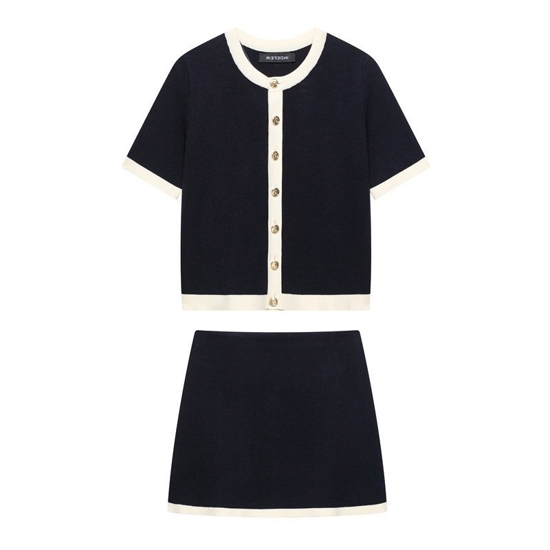 Chic Contrast Knit Mini Skirt & Top Set