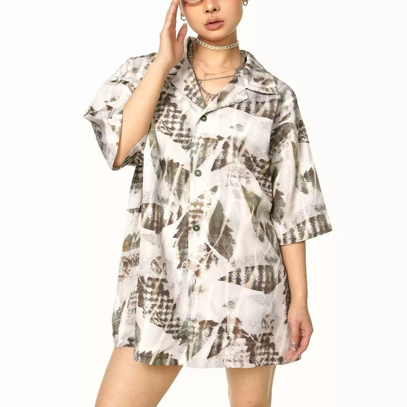 Retro Graffiti Short-Sleeve Casual Shirt for Women