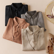 Artistic Retro Cotton Linen Half-Sleeve Blouse