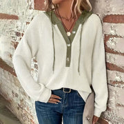 Cozy Waffle Sweater - Long Sleeve Hoodie for Women