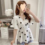 Women's Chiffon Polka Dot Blouse with Graceful Collar