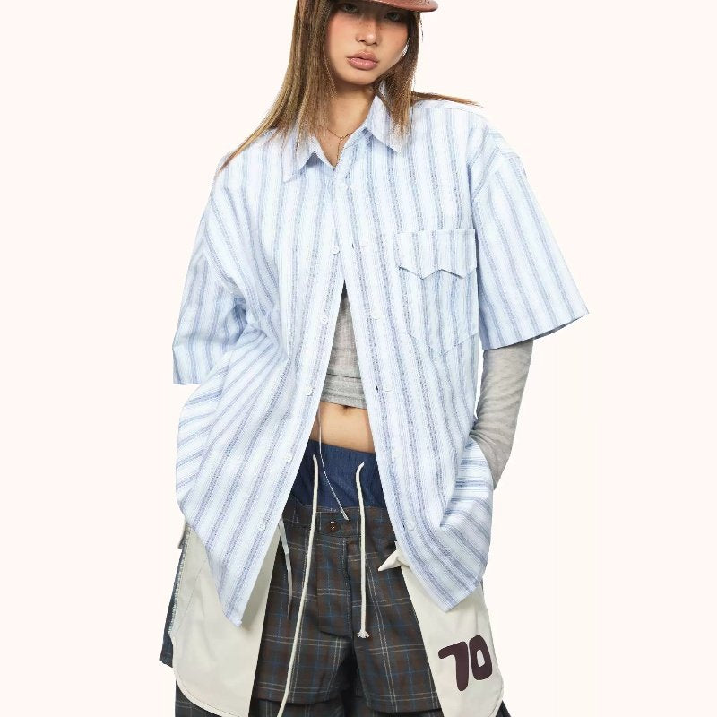 Women's Casual Blue Striped Short-Sleeve Polo Shirt