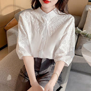 Elegant Embroidered Chiffon Short-Sleeve Top