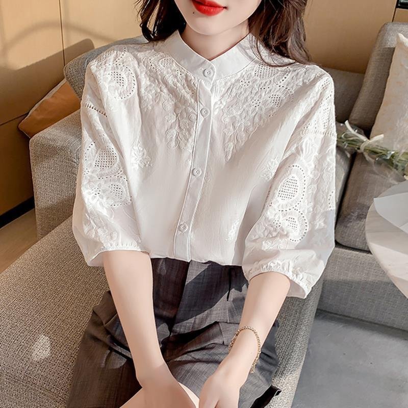 Elegant Embroidered Chiffon Short-Sleeve Top