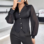 Chic Mesh Patchwork Button Blouse - Elegant Top