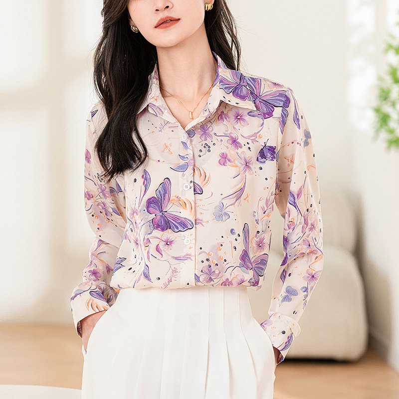 Chic Non-Iron Draped Print Blouse for Effortless Style