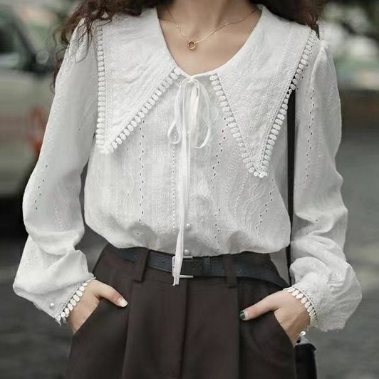 Chic French Large Collar Cotton Shirt for Women