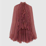 Chic 3D Ruffle Long Sleeve Stand Collar Blouse