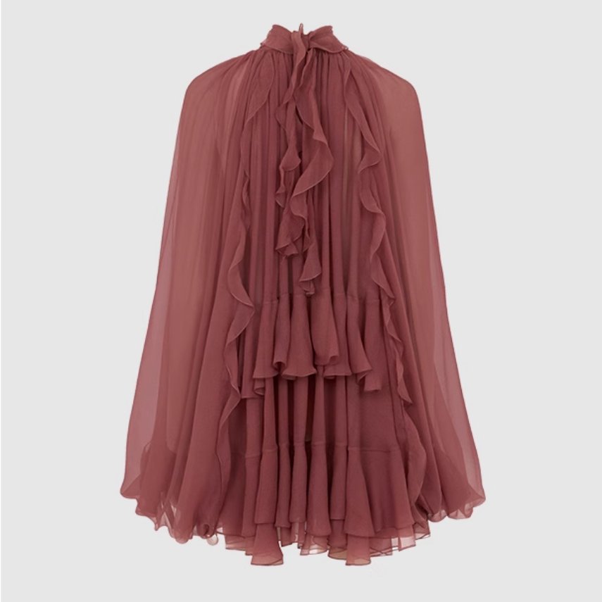 Chic 3D Ruffle Long Sleeve Stand Collar Blouse