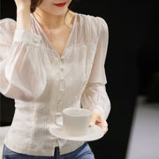 Chic Chinese Jacquard Puff Sleeve Shirt