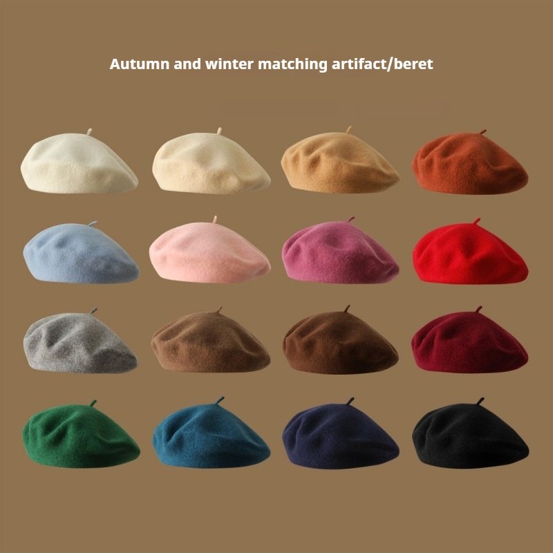 Vintage Japanese Wool Beret for Girls, Artistic Sun Hat