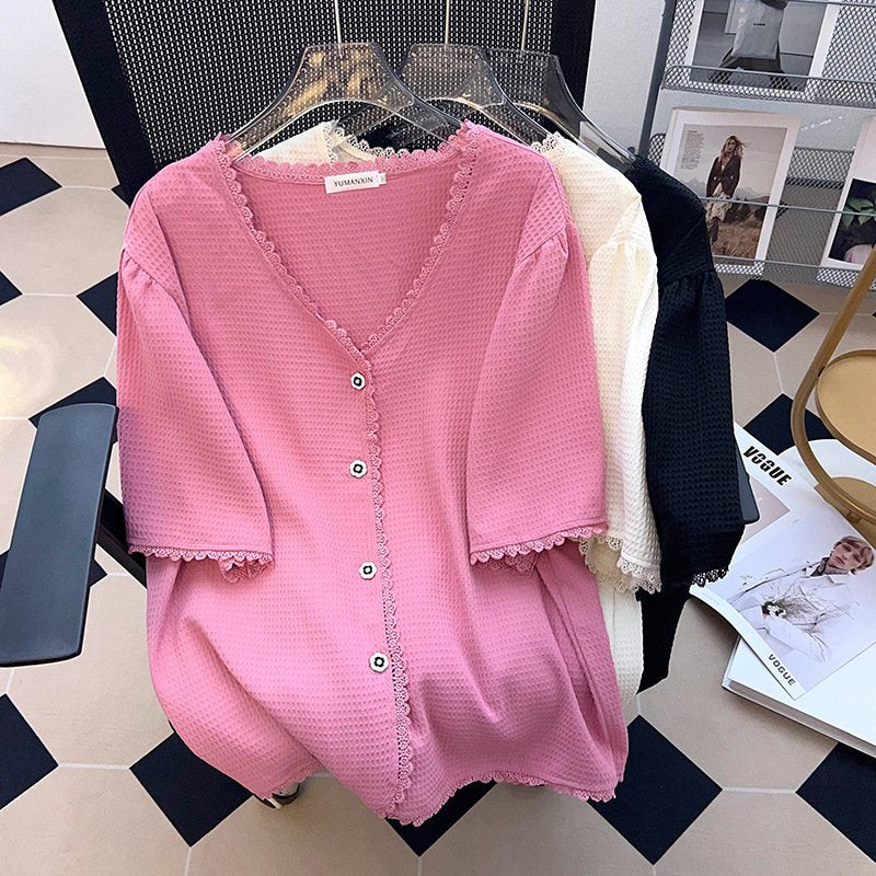 Plus Size Short Sleeve Cardigan Top