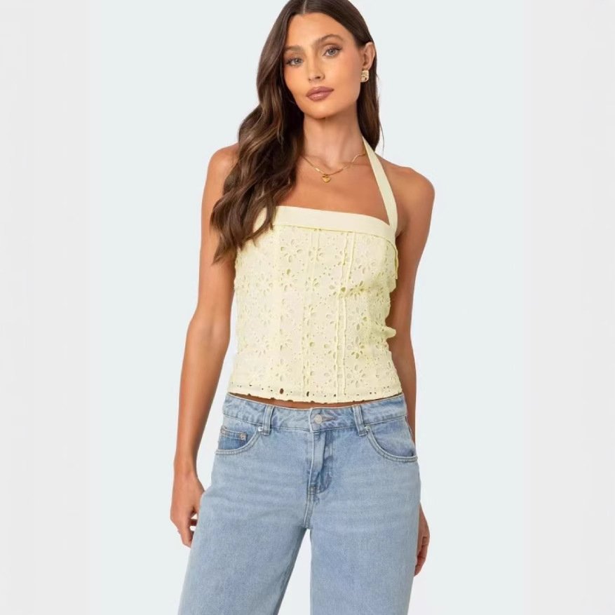 Yellow Summer Camisole Top with Embroidery