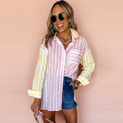 Contrast Color Multi-Buckle Long Sleeve Blouse