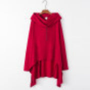 Wine Red Mid Length Hoodie for Women
